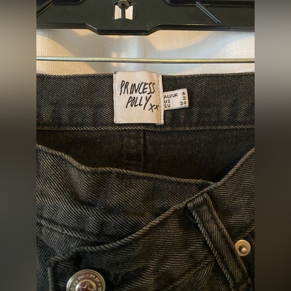 Princess Polly Holly Asymmetric Straight Leg Jean Black Denim - Picture 7 of 10